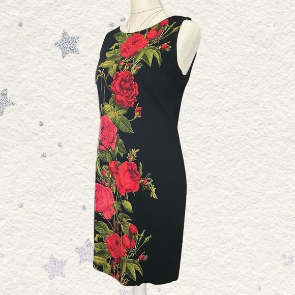 Jessica Howard Vintage Black & Red Floral Sleeveless Sheath Dress 6 Petite - Picture 2 of 6